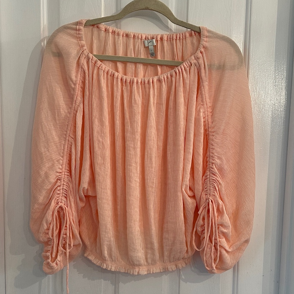 Joie Peach Ruched Sleeve Blouse